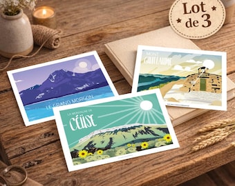 Set of 3 postcards of the Hautes-Alpes peaks – Grand Morgon – Ceüse – Mont Guillaume – Iconic mountain