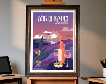 Saint-Raphaël Côtes de Provence Poster – Vintage Illustration French Riviera – Mediterranean Wall Decor
