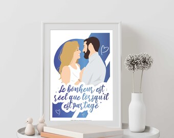 Personalized illustration GIFT poster portrait or couple or family