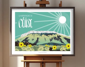 Illustration poster of the Céüse Mountain on poster paper, wall decoration