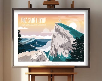 Poster illustration of Pic Saint-Loup and the Hortus mountain