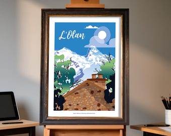 Poster of the Olan mountain, Hautes-Alpes, illustration