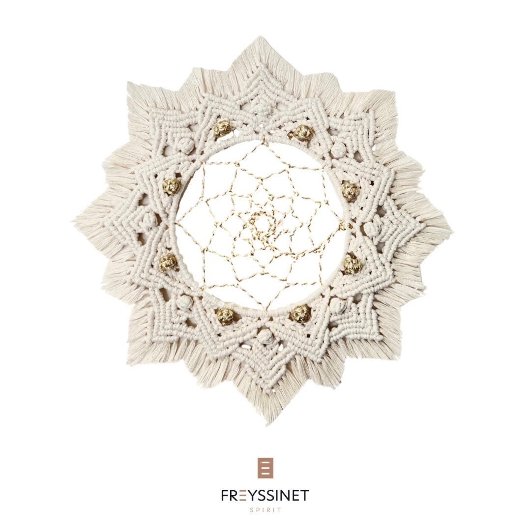 Décoration Intérieur Illetes Freyssinet Spirit Suspension Murale Macramé Coton Recyclé Écru Or Boho 