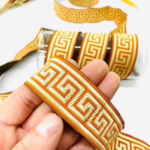 10Yards/30 mm Orange Greek Key Jacquard Ribbon(1.37 inch)Jacquard Trim,Vintage Ribbon,Celtic Pattern,Drapery Trim,Costume Ribbon,Dog Collar
