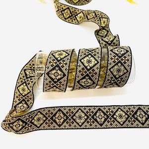Cinta de jacquard con diseño geométrico negro y dorado de 10 yardas y 30 mm (1,18 pulgadas), cinta de jacquard, adorno vintage, adorno para disfraces, adorno para cortinas, adorno celta, collar para perros
