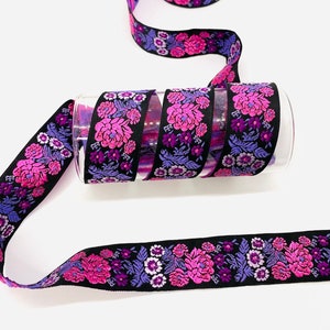 10Yards/30mm Pink/Black Floral Jacquard trim(1.18 inch)Jacquard Ribbon,Rose Trim,Vintage Ribbon,Costume Ribbon,Sewing trims,Dog collar