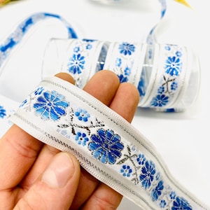 Blau Floral Jacquard Band: Vintage Style Nähen Borte (10 Meter)