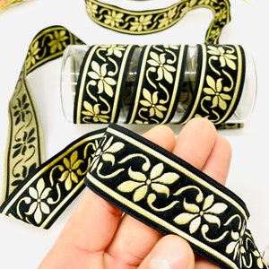 30mm Schwarz Keltische Veilchen Jacquard Borte (1,18 Zoll) Vintage Band, Jacquard Band, Vorhänge Besatz, Rosenbesatz, Hundehalsband, Kostümzubehör