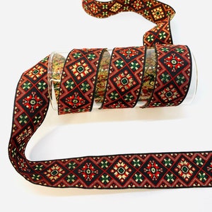 Cinta Jacquard geométrica metálica roja de 10 yardas/30 mm (1,18 pulgadas) Adorno Jacquard, Adorno vintage, Cinta para disfraces, Cinta vintage, Collar para perros, Collar para gatos