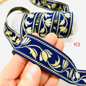 10Yards/30mm Navy Blue Floral Jacquard Trim(1.18 in)Jacquard Ribbon,Vintage Ribbon,Costume Ribbon,Rose Trim,Dog Collar,Camera Strap