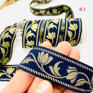 10Yrds/30mm Dark Navy Blue Floral Jacquard trim(1.18 inc)Jacquard Ribbon,Vintage Ribbon,Floral Ribbon,Sewing trims,Dog Collar,Camera Strap