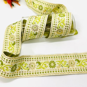 10 Yards/ 50 mm Green Floral Jacquard Trim(1.96inc)Jacquard Ribbon,Vintage Ribbon,Collar Trim,Vintage Ribbon,Costume Ribbon,Dog Collar