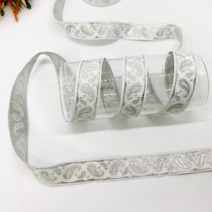 20mm Silvery Gray patterned Jacquard trim(0.78 inches)Jacquard Ribbon,Drop Embroidered Trim,Drop Ribbon,Woven Ribbon,Costume Trim,Dog Collar