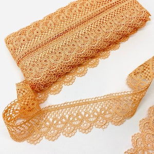 Salmon Geometric Guipure Lace Trim: 50mm Venice Style