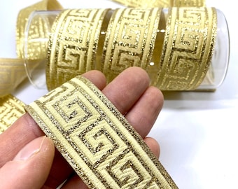 Gold Greek Key Jacquard Ribbon: Celtic Costume Trim (30mm, 10 Yards)