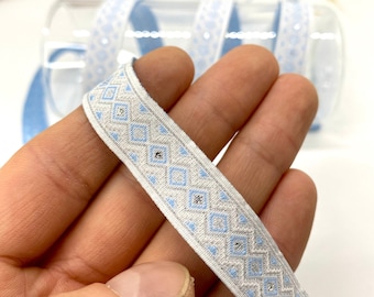 10 Yards/15 mm White/Blue Triangle Motive Jacquard Ribbon(0.59 inch)Jacquard Trim,Triangle Ribbon,Decorative Trim,Fashion Trim,Dog Collar