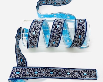 10 Yards/20 mm Blue Authentic Jacquard Ribbon(0.78 inch)Vintage Ribbon,Jacquard Trim,Costume Ribbon,Costume Trim,Dog collar,Drapery Trim