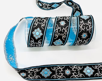 30mm Metallic SKY BLUE Jacquard Ribbon(1.18 inch)Jacquard trim,Vintage Ribbon,Celtic Trim,Sewing Trim,craft supplies,Drapery Trim,Dog Collar