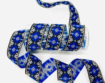 10Yards/30 mm Blue Snowy Jacquard trim(1.18 inch)Vintage Ribbon,Jacquard Ribbon,Costume Ribbon,Sewing Trim,Drapery Trim,Dog Collar,Belt Trim