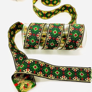 10Yards/30 mm Green/Red Snowy Jacquard trim(1.18 inch)Jacquard Ribbon,Vintage Ribbon,Costume Ribbon,Sewing Trim,Drapery Trim,Dog Collar