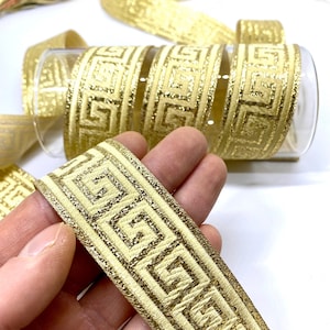 Gold Greek Key Jacquard Ribbon: Celtic Costume Trim (30mm, 10 Yards)