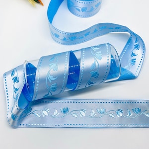 10 Yards/45 mm Blue Floral Satin Jacquard Ribbon(1.77 inch)Jacquard trim,Sewing Trim,Vintage Ribbon,Dog Collar,Floral Trim,Costume trim