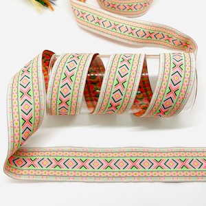 Cinta jacquard con motivo hippie rosa de 10 yardas/30 mm (1,18 pulg.) Ribete jacquard, Cinta de adorno étnico, Ribete estilo bohemio, Ribete enorme, Ribete de costura, Collar de perro