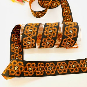10Yrds / 30 mm Sterne Motiv Orange Jacquard Band(1,18 Zoll)Jacquard Borte,Stoffband,Hundehalsband