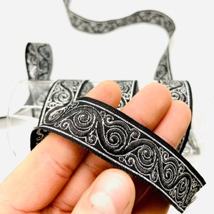 10 Yards/22mm Black/Silver Jacquard Trim(0.86 inch)Renaissance Trim,Otantic Ribbon,Jacquard Ribbon,Vintage Ribbon,Costume Trim,Dog Collar