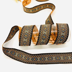 Cinta jacquard con motivo hippie naranja de 10 yardas/30 mm (1,18 pulg.) Ribete tejido, Ribete jacquard, Cinta étnica, Ribete estilo bohemio, Ribete medieval, Collar de perro