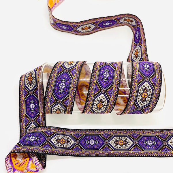 Ruban jacquard médiéval violet de 10 mètres/30 mm (1,18 pouce) Garniture jacquard, nœud celtique, ruban de costume, bordure tissée, artisanat en tissu, collier de chien