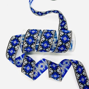 10Yards/30 mm Blue Snowy Jacquard trim(1.18 inch)Vintage Ribbon,Jacquard Ribbon,Costume Ribbon,Sewing Trim,Drapery Trim,Dog Collar,Belt Trim