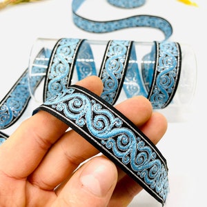 10 Yrds/22 mm BLUE Scroll Jacquard Ribbon(0.86 inch)Renaissance Trim,Otantic Ribbon,Jacquard Trim,Vintage Ribbon,Braided Stripe,Celtic Trim