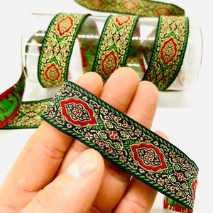 10 Yards/20 mm ROT mittelalterlicher Jacquardbesatz (0,78 Zoll), Vintage-Band, Jacquardband, bestickter Besatz, Hundehalsband, Kostümband, Vorhangbesatz