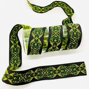 10 yards/30 mm de bordure jacquard celtique vert (1,18 pouce) Ruban jacquard, ruban vintage, garniture médiévale, garniture de tenture, collier pour chien, garniture de couture