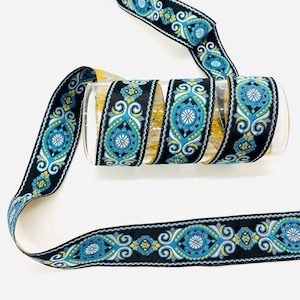10Yards/30mm Sky Blue&Yellow AUTHENTIC Jacquard Ribbon(1.18 inch)Vinatge Ribbon,Jacquard Trim,Embroidered Trim,Dog Collar,Costume Ribbon