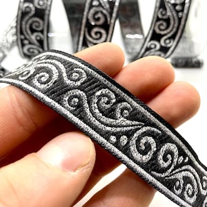22 mm Silver Celtic Embroidered Jacquard Trim(0.86 inch)Jacquard Ribbon,Celtic Trim,Drapery Trim,Vintage Ribbon,Braided Stripe,Dog Collar