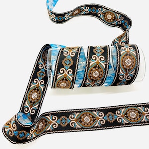 10 Yrd/30mm Brown&Sky Blue AUTHENTIC Jacquard Trim(1.18 inch)Vinatge Ribbon,Jacquard Ribbon,Embroidered Trim,Dog collar,Costume Ribbon