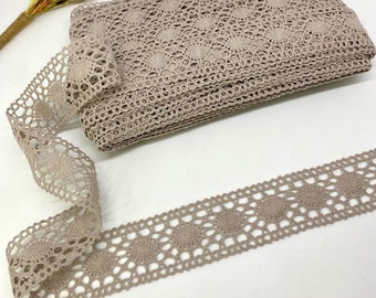 Beige Cotton Braid Lace Trim: 40mm Geometric Sewing Embellishment