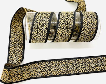 10Yards/30mm Black&Gold Leaf Jacquard Ribbon(1.18inch)Jacquard trim,Vintage trim,Craft Supplies,Costume Ribbon,Vintage Ribbon,Dog Collar