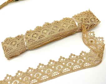 Lace trim Guipure 40 mmMustard Yellow(1.57 inch)Venice Lace Trim,Geometric Lace Trim,Bridal Gown,Lace Edging,Wedding Dress,Veil Trimming,