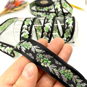 Ruban vintage 22 mm, bordure jacquard floral vert (0,86 pouce), ruban jacquard, bordure jacquard à fleurs, rayures jacquard, motif celtique, collier pour chien