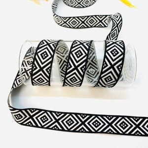 10 Yards/20 mm Black/White Geometric Jacquard Ribbon(1,18inch)Jacquard Trim,Vintage Trim,Costume Trim,Celtic Trim,Sewing Trim,Dog Collar
