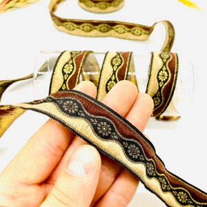 Adorno jacquard floral celta marrón de 22 mm (0,86 pulg.) Cinta vintage, Cinta jacquard, Adorno para cortinas, Adorno de rosa, Suministro para manualidades, Adorno para costura, Collar de perro