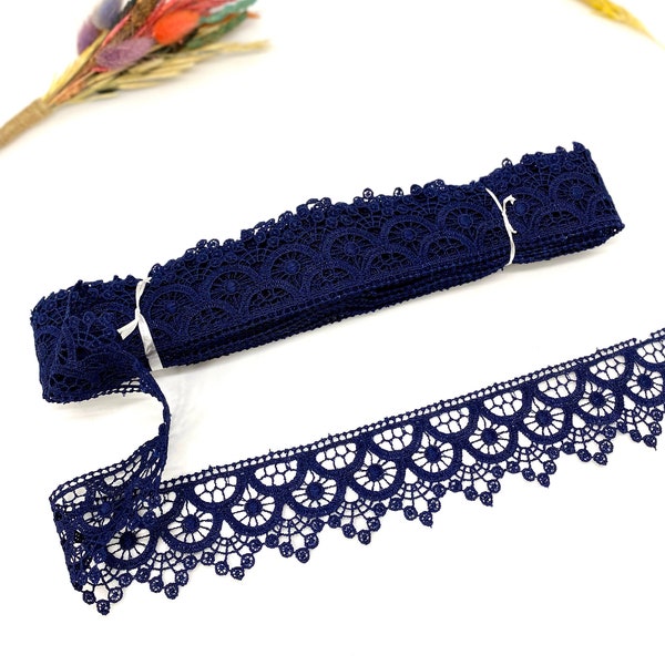 Lace trim Guipure 40 mm Navy Blue(1.57 inch)Venice Lace Trim,Geometric Lace Trim,Bridal Gown,Lace Edging,Wedding Dress,Veil Trimming