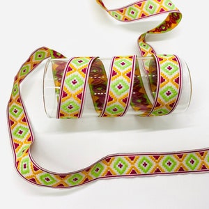 Green Diamond Jacquard Ribbon: Geometric Fabric Trim, 10 Yards