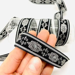 10Yards/22 mm Mittelalterliches Jacquard Band Schwarz/Grau(0.86 inch) Renaissance Zierband,Jacquard Zierband,Vintage Zierband,Hundehalsband