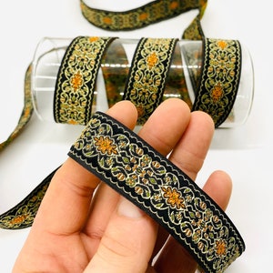 22 mm Schwarzes Zierband aus Anatolien Jacquardstoff, Vintage Borte, Mittelalterliches Zierband, Hundehalsband, Mittelalterliches Zierband