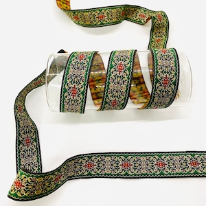 10 Yards/22 mm GREEN&RED Anatolian Jacquard Trim(0.86 inch)Jacquard Ribbon,Medieval Trim,Celtic Trim,Vintage Ribbon,Dog Collar,Drapery Trim