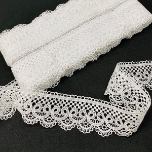 White Geometric Venice Lace Trim: 50mm Cotton Blend Sewing Embellishment